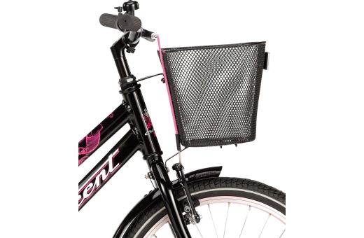 Utrustad med cykelkorg och skärmar